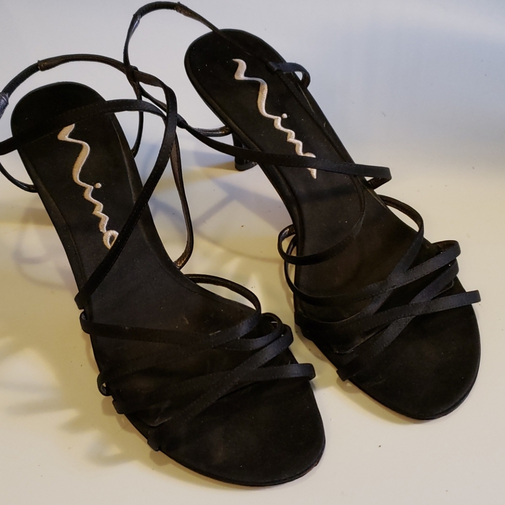 Nina Strappy Black Satin Sandals